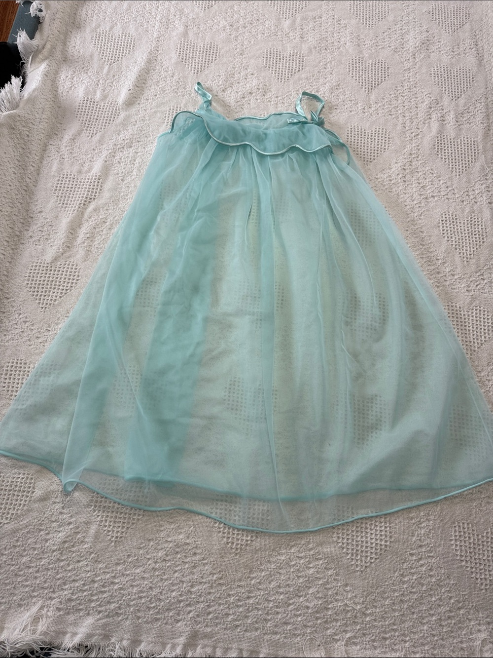 Y2K Blue Mesh Nightgown with Ruffle on collar (SEE MEASUREMENTS)